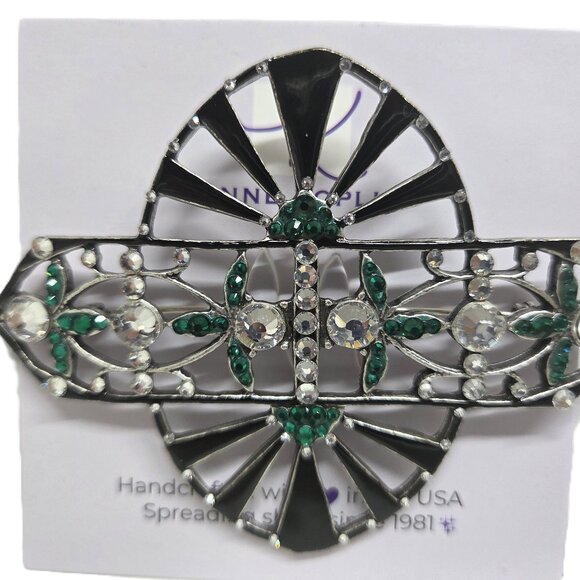 ANNE KOPLIK Green and Black Art Deco Crystal Statement Brooch! NWT! - Picture 1 of 1